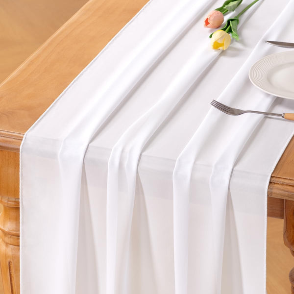 Socomi White Chiffon Table Runner - Easter Spring Boho Rustic 14ft Wedding Runner for Bridal Shower