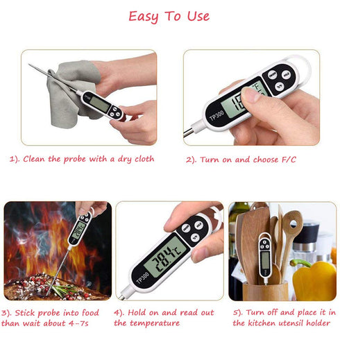 Digital Meat Food Thermometer for Cooking Kitchen BBQ, Instant Read Probe Thermometer with Long Probe for Candy, Milk,