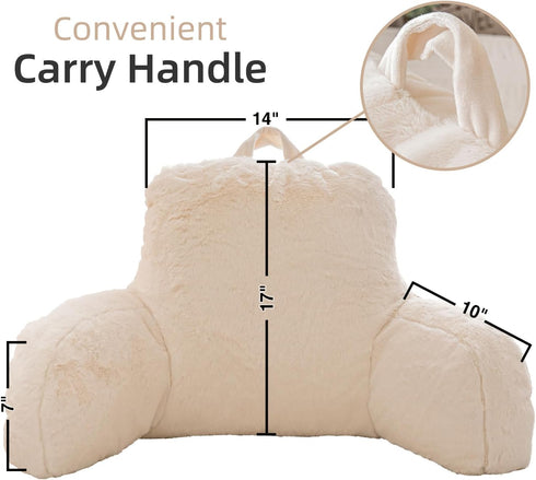 A Nice Night Faux Fur Reading Pillow Bed Wedge Large Adult Children Backrest with Arms Back Support for Sitting Up