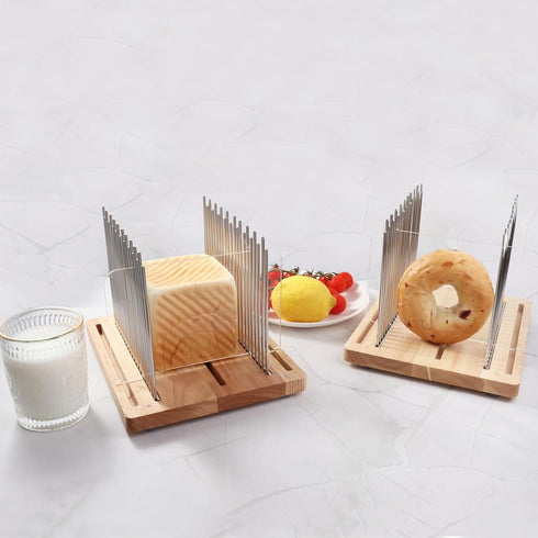 Stainless Steel Bread Slicer for Homemade Bread, Adjustable Cutting Guide, Foldable and Compact Design