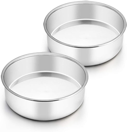 TeamFar 6 Inch Cake Pan Set, 2 Pcs Round Stainless Steel for Baking Steaming Serving, Fit in Oven Pot Air Fryer