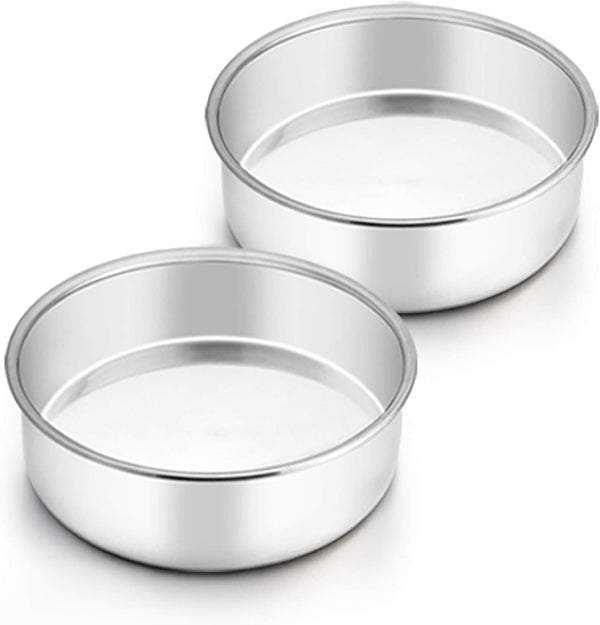 TeamFar 6 Inch Cake Pan Set, 2 Pcs Round Stainless Steel for Baking Steaming Serving, Fit in Oven Pot Air Fryer