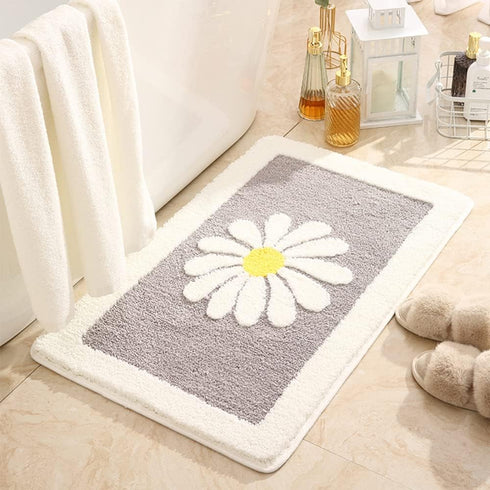 Hi Space Bathroom Rugs Mat 31.5x19.7IN Grey Bath Mat for Bathroom Non Slip Machine Washable Soft Absorbent Cute Flower Bath Rug Plush Bath Carpet for Tub Shower Sink Fluffy Entryway Doormat