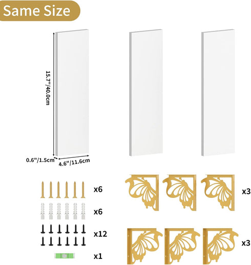 3 Pack Hoikwo Butterfly Wall Shelves, White Gold Floating Book Shelves, for Mother, Mom, Women, Girls, for Preppy Room