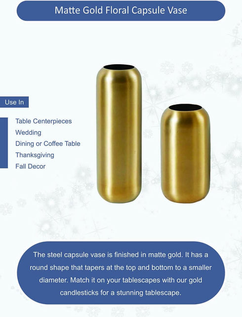 5.5" 2.75" Serene Spaces Living Matte Gold Floral Capsule Vase, Stylish Flower Vases for Centerpieces at Weddings