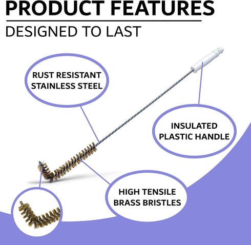 Commercial 750F B53C Deep Fryer Cleaning Brush L-Shaped High-Temp Kitchen Tool - Heavy Duty Brass Bristles - Heat