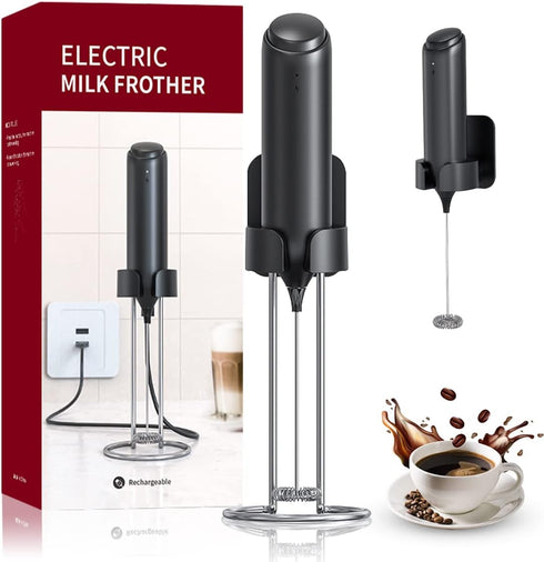Rechargeable Handheld Milk Frother for Coffee, Electric Whisk with Wall Mounted Stand for Lattes, Hot Chocolate
