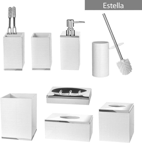 Set Creative Scents Estella White Toilet Brush - Decorative Bathroom Toilet Bowl Brush and Holder - Ventilated Toilet