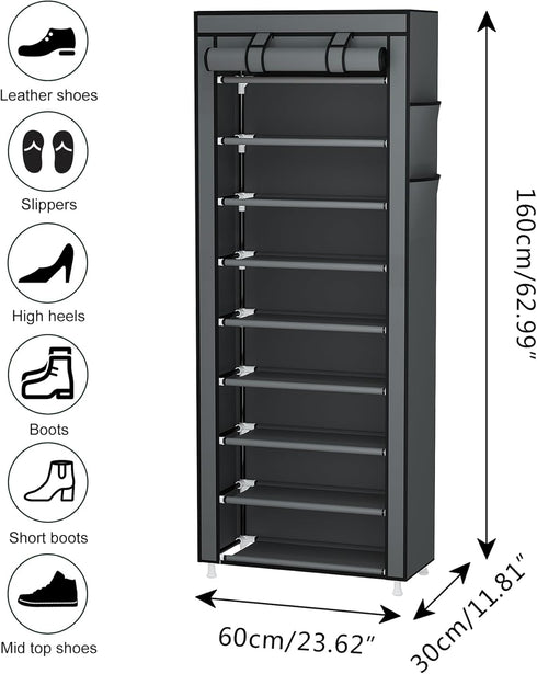 9 Closet Calmootey Tier Shoe Rack Organizer,Portable Shoe Shelf with Nonwoven Fabric Cover