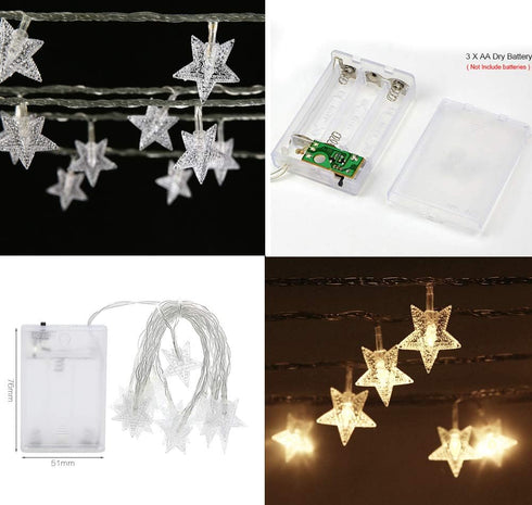 AKOAK 20 Light,3 Meter/9.8ft Warm White Twinkle Star String Lights,Battery Operated LED Star Shaped Fairy