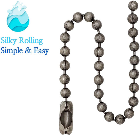 Antique Nickel Shower Curtain Hooks, 12 Pack Heavy Duty Metal Rings with 6 Inch Ball Chain Design