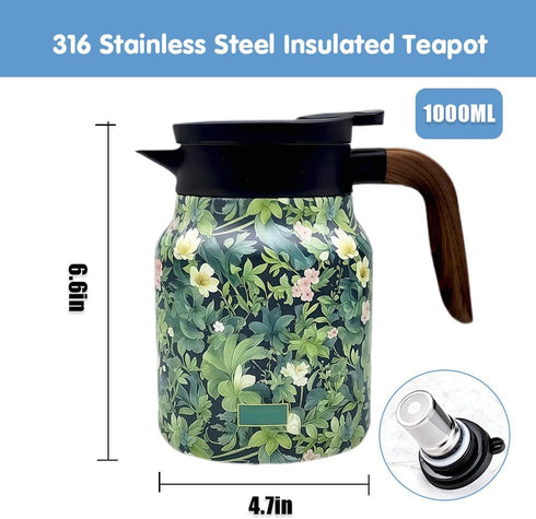 TBHAPY handle,35oz) Vintage Floral Pattern Tea Pots Built-in Infuser,Vintage Floral Teapot with Built In Infuser