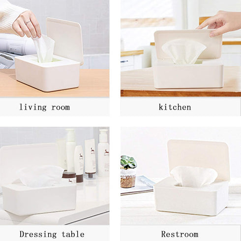 Cuayaes White Tissue Box Cover, Refillable Baby Wipes Dispenser with Sealed Lid, Modern Desktop Tissue Box Holder