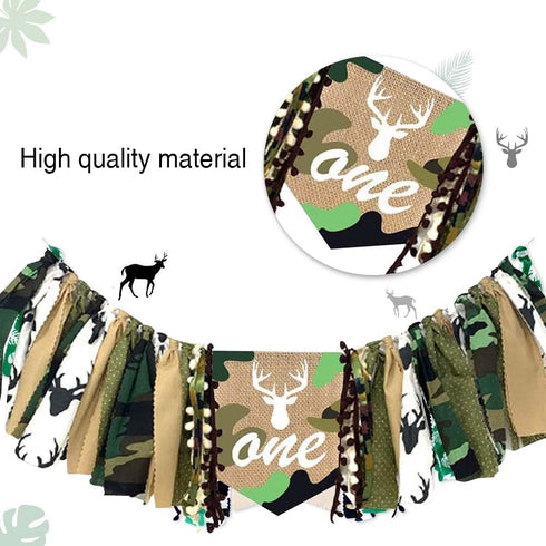 1st XCKALI Jungle Hunting High Chair Birthday Theme Banner Birthday High Chair One Camouflage Decoration Party Baby