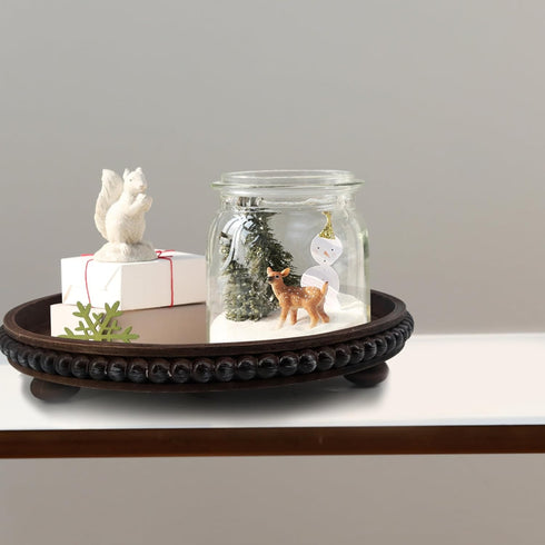 Hodeframe 12in Countertop Wooden Serving Tray: Brown Round Wood Butler Decorative Tray Candle Holder Trays Centerpiece