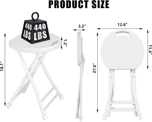 18 Inch Pack 2 440lbs Folding Stool, Foldable Stool with Handle & Steel Frame, of Folding Bar Stools, Sturdy Foldable