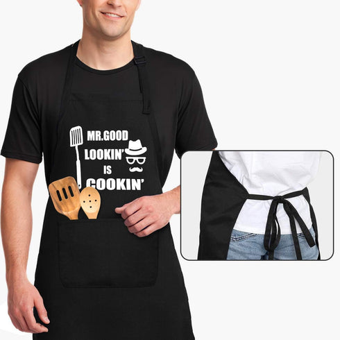 Funny Chef Aprons for Men - Mr. Good Lookin' is Cookin’ Apron for BBQ Grill, Father's Day Gift