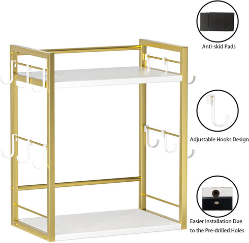 Dorhors 2 12 Countertop Tier Coffee Bar Accessories and Organizer,Multi-functional Mug Holder with Hooks,Wood Coffee