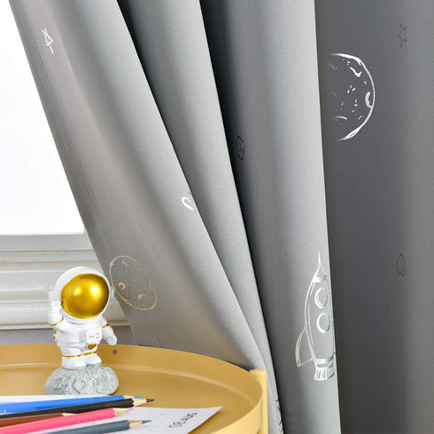 84 Inches Grommet Set 2 Vangao Grey Kids Curtains for Boys Bedroom Space Theme Blackout Curtains for Kids Nursery Girls