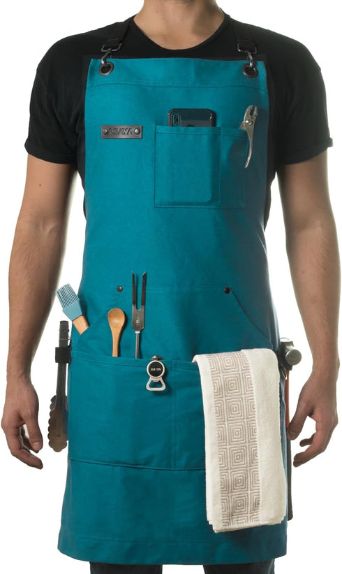 Asaya Chef Apron for Men and Women with Hand Towel and Bottle Opener, 10oz Canvas