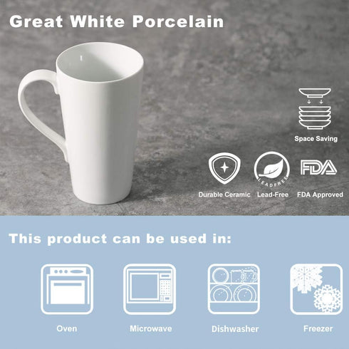 Large Coffee Mugs Set, 16 OZ Tall Coffee Cups with Handle, White Coffee Mugs Set of 4 for Coffee, Tea, Cocoa