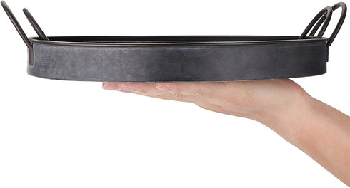 Hipiwe Set 2 13.6 inch 12.2 inch of Industrial Style Metal Iron Serving Tray with Handle, Rustic Galvanized Storage