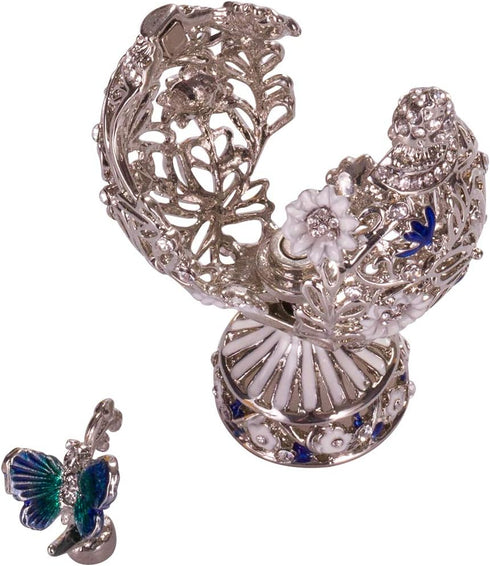 danila-souvenirs 2.8'' (7 cm) Faberge style Carved Egg with Flowers & Butterfly silver color