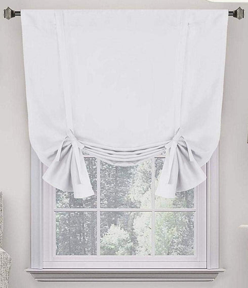 Tiny Break 100% Cotton Tie Up Shade - Moderate Room Darkening Rod Pocket Window Drapes, 42" Wide by 63" Long, White