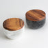 Salt Box with Spoon, Black Marble Base and Natural Acacia Top, Decorative Spice Cellar