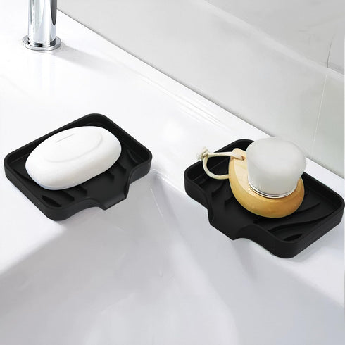 HFengQ 2 Pack Silicone Soap Dish with Drain, Bar Soap Holder for Shower,Bathroom and Kitchen Sink Organizer,Self