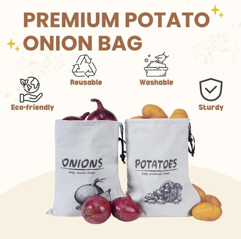 Reusable Potato Onion Storage Bag, 2 Packs with Drawstring Closure for Pantry Vegetable Storage
