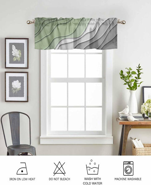 Sage Green Grey Ombre Valances for Windows, Modern Geometric Kitchen Curtains, 54" x 18"