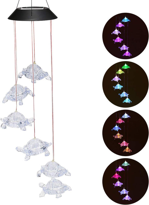 IP44 Wind Chimes Chandelier, Solar Turtles Hanging Lamp ,Wind Chime Pendant Light Waterproof Mixcolor Slow Flashing