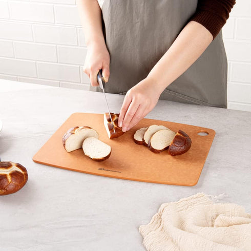 Restaurantware Nature Tek Double-Sided Cutting Board, 14.5 x 10.8 Inch, Durable Kraft Wood Fiber Dishwashable Board