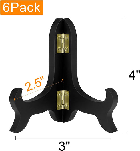 Petutu 6 Pack Wooden Display Stand Plate Easels Holder (Black)