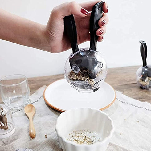 Manual Salt and Pepper Mill Set, Mini Manual Black Pepper Grinder, Multifunction Cruet Spice Grinder Ball Shape Black