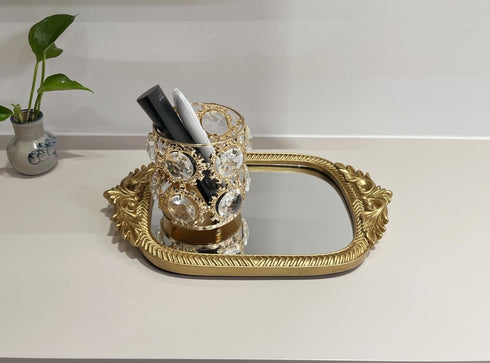 12.5" 8" Gold Mirror Tray| x | Mirror Trays for Vanity Elegant Guest Card Holder & Versatile Home/Vanity Decor |