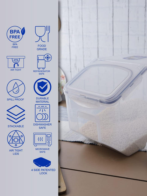 LOCK & LOCK Easy Essentials Food Lids (Flip-Top), BPA Free, 50.7 Cup for Rice, Clear Pantry Storage