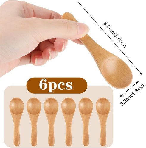 6 Pcs Small Wooden Spoons, 3.7 Inch Tiny Spoons for Spices Jars Mini Wooden Condiment Spoons Wood Teaspoon for Sauces, Salt, Sugar, Honey, Pepper, Tea, Coffee, Ice Cream