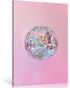 Generic Trendy Soft Pink Disco Ball Canvas Wall Art Funky Girl Silver Mirrorball