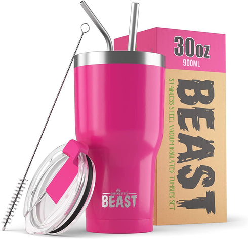 Beast 30 oz Tumbler, Stainless Steel Vacuum Insulated Coffee Ice Cup, Double Wall Travel Flask (Cupcake Pink)