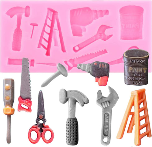 ZiXiang Construction Tools Fondant Silicone Molds, Hand Tools Chocolate Mold Set of 4 for Cake Decoration