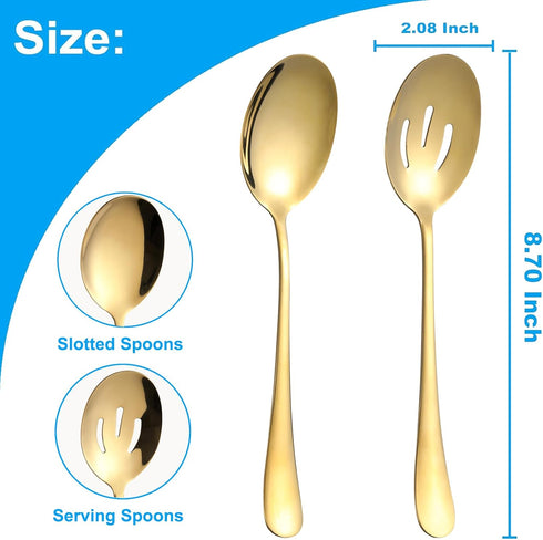 6 Pieces Serving Spoons Set, 8.7 Inch Stainless Steel Buffet Banquet Spoons, Gold Cutlery Set