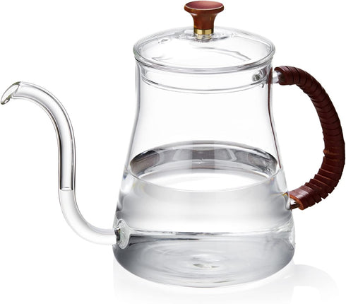 Unbreakable Gooseneck Kettle for Drip Coffee, 20OZ Glass Coffee Kettle with Lid for Stove Top