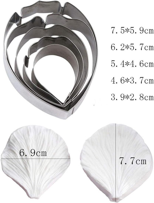 KALAIEN 5pcs Stainless Steel Peony Cutter, 2pcs Fondant Silicone Mold for Sugarcraft Flower Making