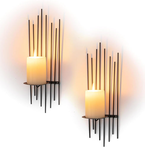 Sziqiqi Wall Candle Holder Black: Wall Candle Sconces Set of 2 for