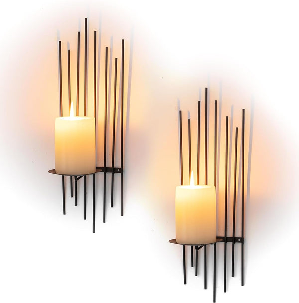 Sziqiqi Wall Candle Holder Black: Wall Candle Sconces Set of 2 for