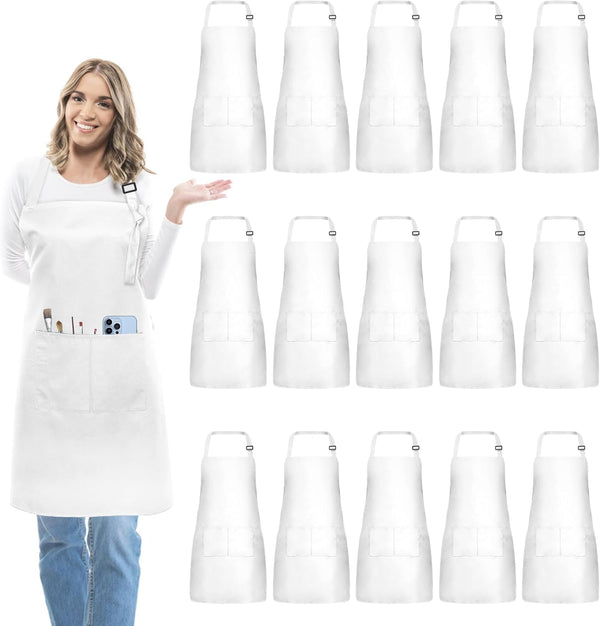 IMERAGO 15 Pcs Adult Aprons Bulk with Pockets Adjustable Bib Chef Apron for