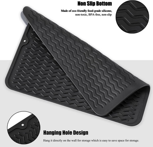 Silicone Dish Drying Mat, Non-Slip Easy Clean Large Heat-resistant Dish Drainer for Kitchen Counter, Sink
