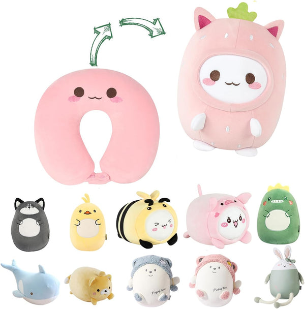 Kids Travel Pillow - 2-in-1 Deformable Kids Neck Pillow for Traveling, Soft